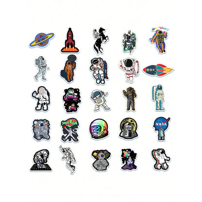 50PCS Cartoon Space Astronaut Rocket Universe Doodle Stickers Perfect for Notebooks, Guitars, Helmets, Stationery Boxes, and Desktop Decor