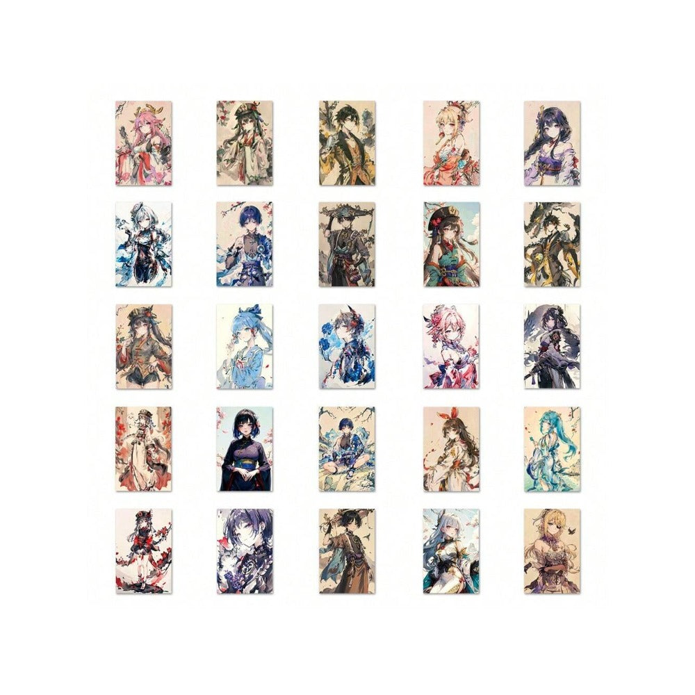 50PCS New Ink-Style Genshin Impact Game Doodle Stickers Exquisite Creative Anime Character Merchandise DIY Decorative Decals for Laptops, Guitars, Water Bottles, Stationery Cases, and Desktops