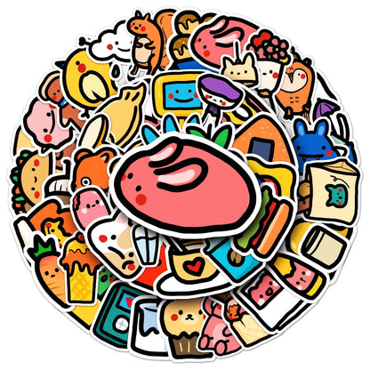 50PCS Whimsical Childhood Doodle Stickers, Fresh & Cute Cartoon Decals for Journals, Planners, and a Happy Vibe