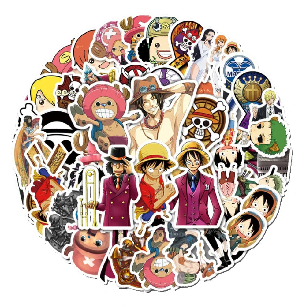 56PCS Anime One Piece Straw Hat Boy Doodle Stickers Perfect for Suitcases, Tablets, Skateboards, Water Bottles Exquisite DIY Notebook & Desktop Decor Decals