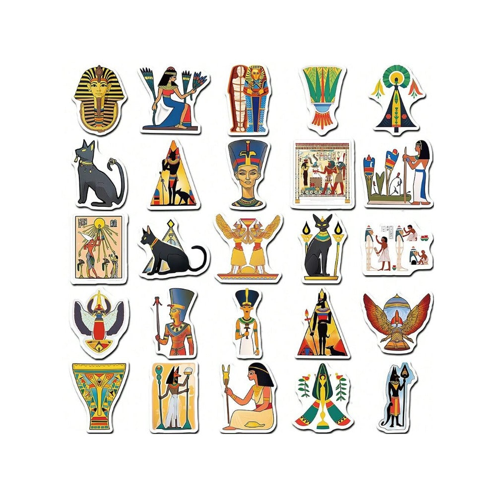 50PCS Cartoon Ancient Egypt Graffiti Stickers Exquisite, Fashionable, Creative DIY Journal Decorations Suitable for Bags, Skateboards, Laptops, Refrigerators, Phone Cases, and Stationery Boxes