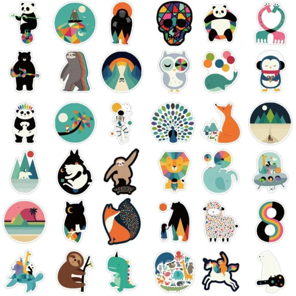 50PCS Cute Cartoon Animal Doodle Stickers for DIY Notebooks, Skateboards, Guitars, Waterproof Luggage, and Helmet Decals