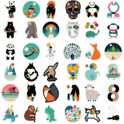 50PCS Cute Cartoon Animal Doodle Stickers for DIY Notebooks, Skateboards, Guitars, Waterproof Luggage, and Helmet Decals