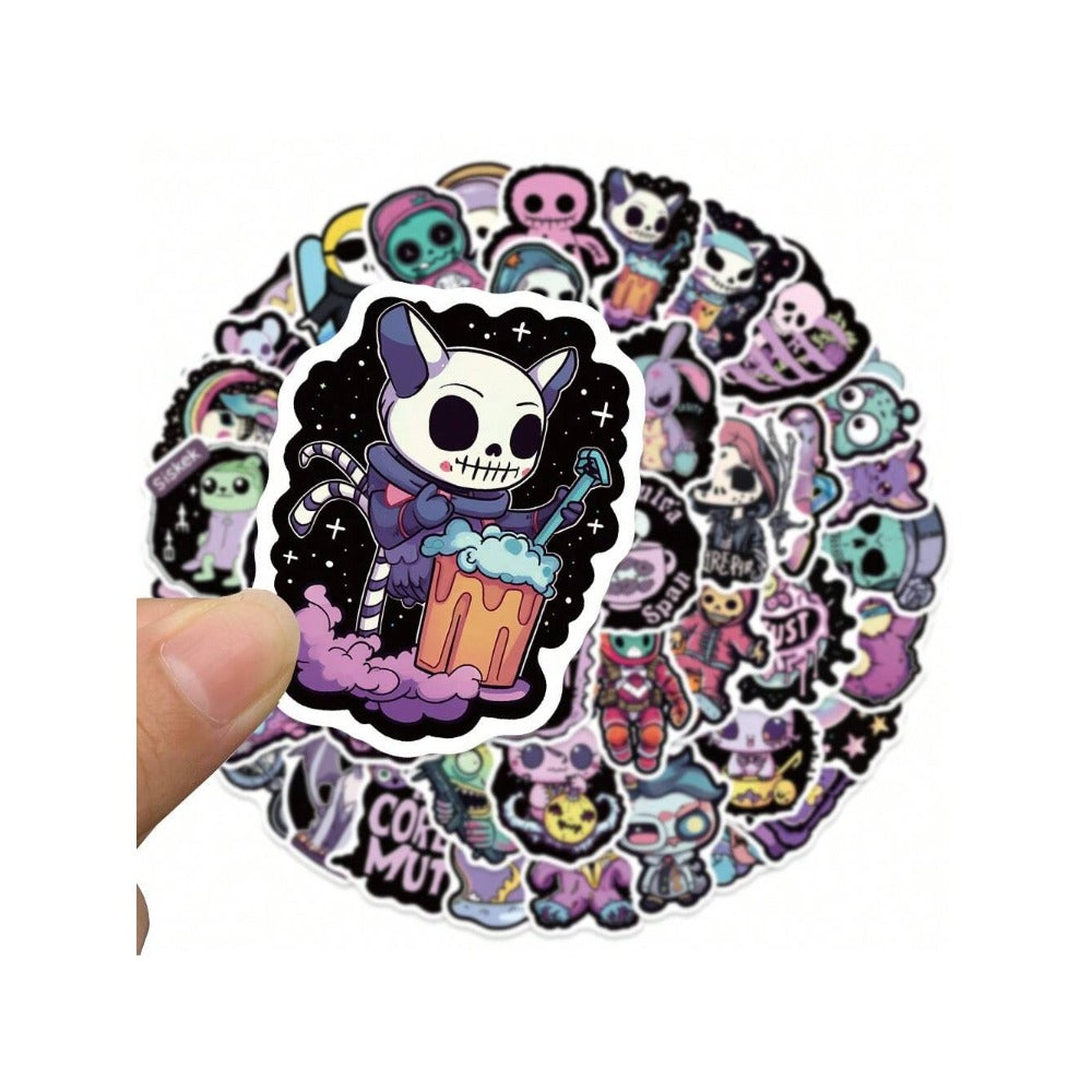 50PCS Purple Gothic Cartoon Halloween Doodle Stickers Exquisite Creative DIY Journal Decorative Decals Suitable for Mugs, Helmets, Guitars, Bags, and Stationery Boxes
