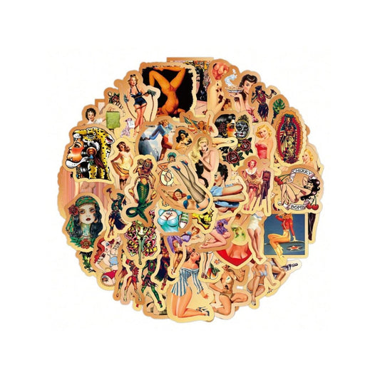 50PCS Vintage-Style Sexy Girl Graffiti Stickers Exquisite DIY Decorative Sticker Sheets for Notebooks Suitable for Suitcases, Laptops, Refrigerators, Skateboards, and Stationery Boxes