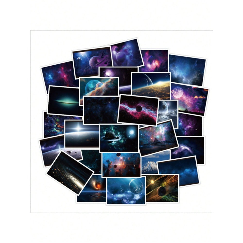 50PCS Dreamy Starry Sky Series Doodle Stickers Space Travel Cartoon Scenery Suitable for Skateboards, Guitars, Water Bottles, Helmets, Stationery Boxes, Desktop Decorations