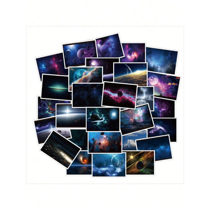 50PCS Dreamy Starry Sky Series Doodle Stickers Space Travel Cartoon Scenery Suitable for Skateboards, Guitars, Water Bottles, Helmets, Stationery Boxes, Desktop Decorations