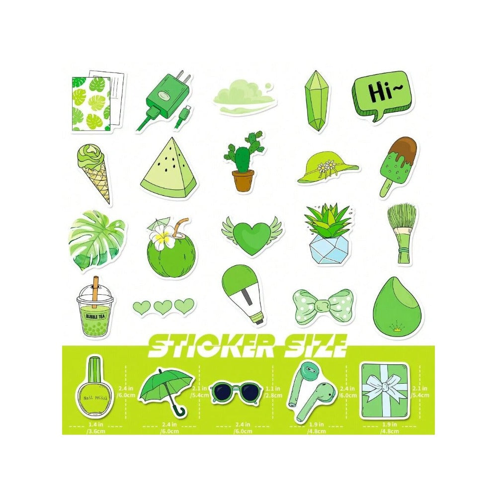 50PCS Cartoon Green Fresh & Cute Graffiti Stickers Exquisite Creative DIY Decorative Decals Suitable for Skateboards, Guitars, Laptops, Water Bottles, Helmets, Stationery Boxes, and Desktops
