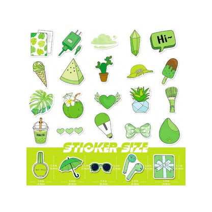 50PCS Cartoon Green Fresh & Cute Graffiti Stickers Exquisite Creative DIY Decorative Decals Suitable for Skateboards, Guitars, Laptops, Water Bottles, Helmets, Stationery Boxes, and Desktops
