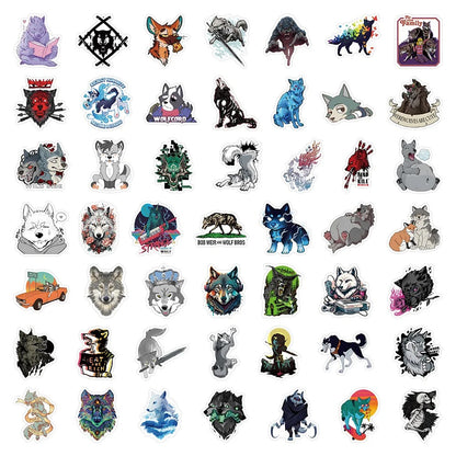 50PCS Cartoon Wild Wolf Animal Doodle Stickers Perfect for phone cases, laptops, desks, luggage, helmets, guitars, skateboards, water bottles, pencil cases, and exquisite DIY desktop decorations.