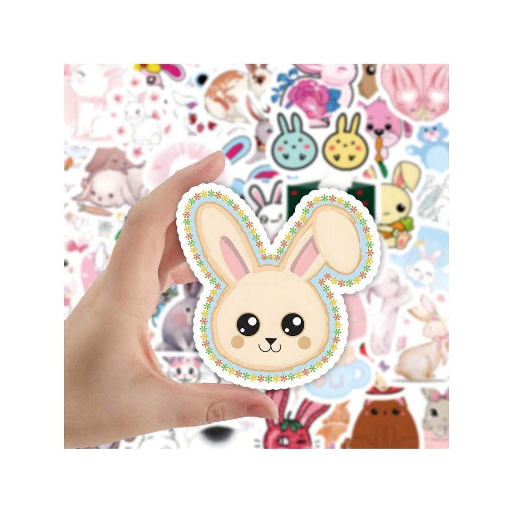50-Piece Cartoon Adorable White Rabbit Doodle Stickers Exquisite, Fashionable and Creative DIY Journal Decorative Decals Suitable for Helmets, Guitars, Skateboards, Water Bottles and Stationery Boxes