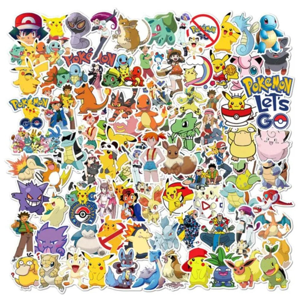 100PCS Japanese Anime Cartoon Pokémon Doodle Stickers Perfect for Phone Cases, Skateboards, Luggage, Laptops, Stationery Boxes Exquisite DIY Decorations for Notebooks and Stickers