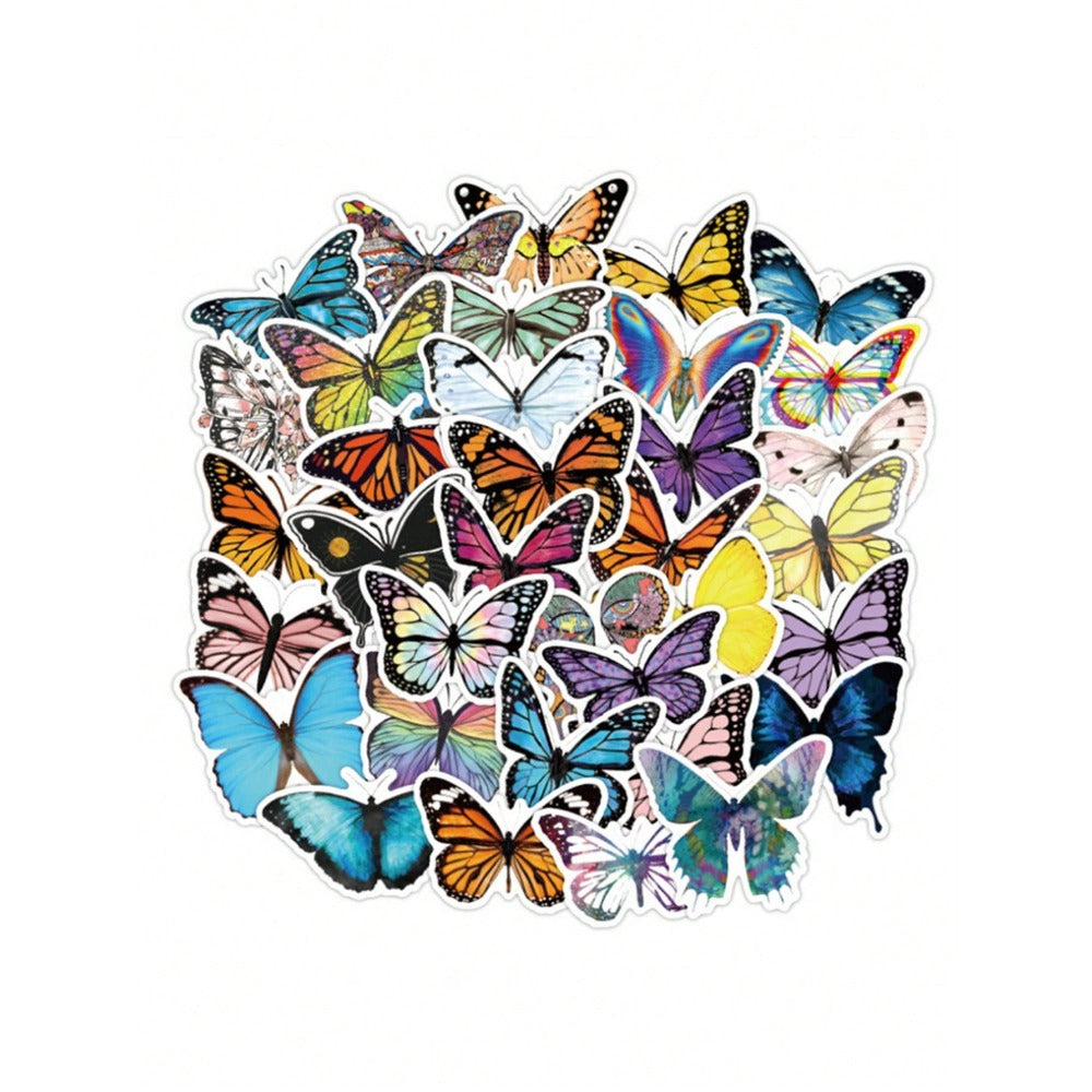 50-Piece Cartoon Rainbow Butterfly Doodle Stickers Exquisite, Fashionable & Creative DIY Decorative Stickers for Notebooks Suitable for Cups, Helmets, Stationery Boxes & Skateboards