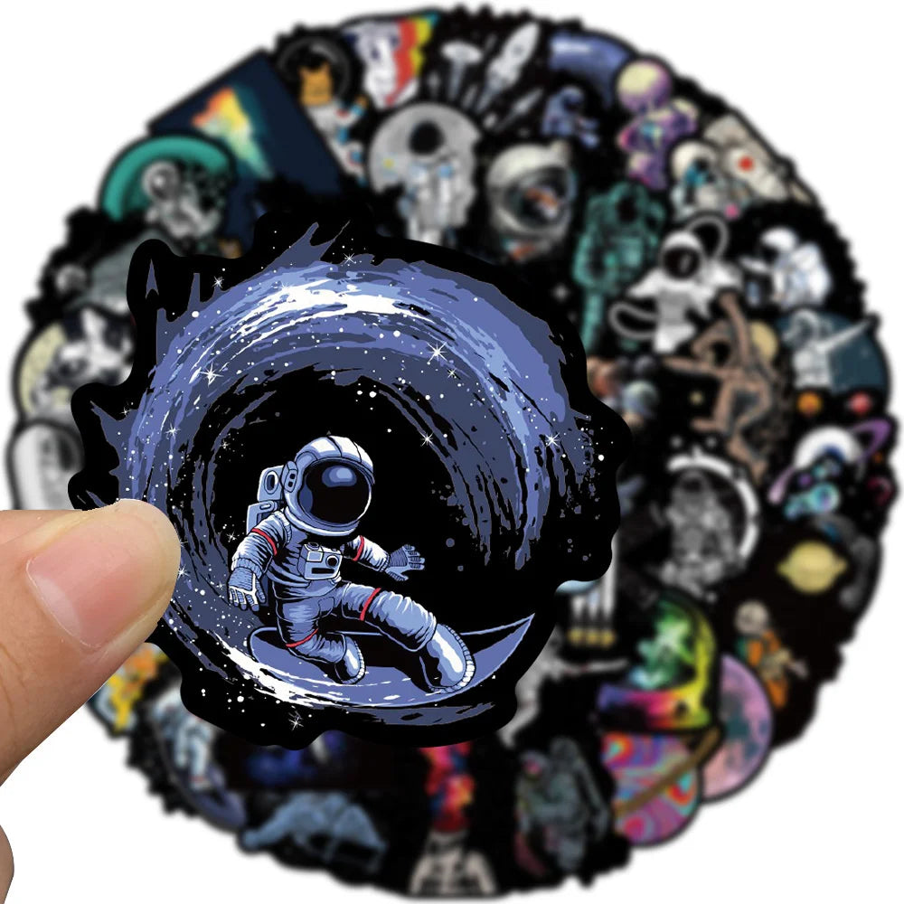 50PCS Cartoon Black Edge Space Astronaut Graffiti Sticker Decoration Suitcase Water Cup Guitar Waterproof Helmet