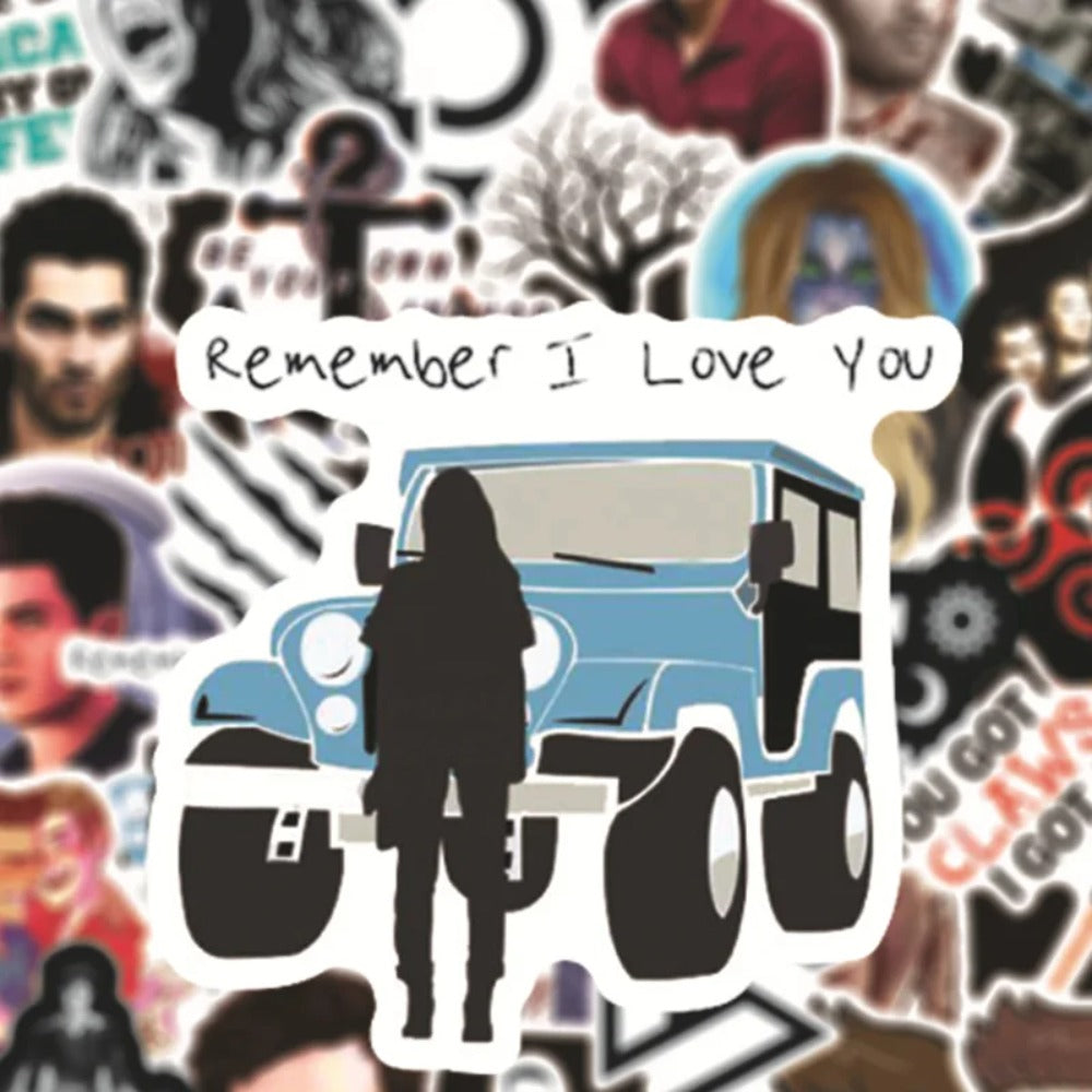 50PCS Teen Wolf Graffiti Stickers - Exquisite Creative DIY Decorative Decals for Suitcases, Skateboards, Water Bottles, Helmets, Guitars, and Stationery Cases