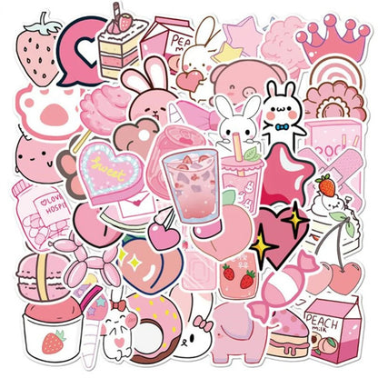 50PCS Cartoon Pink Girl Fresh & Cute Doodle Stickers Exquisite Fashion Creative DIY Journal Decorative Decals Suitable for Cups, Helmets, Skateboards, Refrigerators, Guitars, and Stationery Boxes