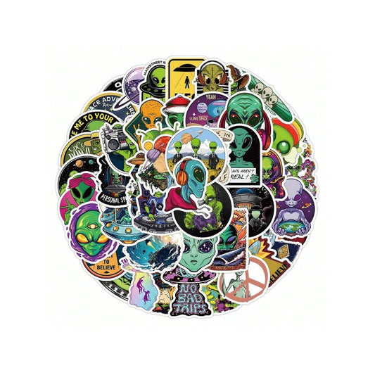 50PCS Cartoon Alien Fashion Graffiti Stickers Exquisite Creative DIY Journal Decorative Decals Suitable for Skateboards, Laptops, Helmets, Guitars, and Stationery Boxes