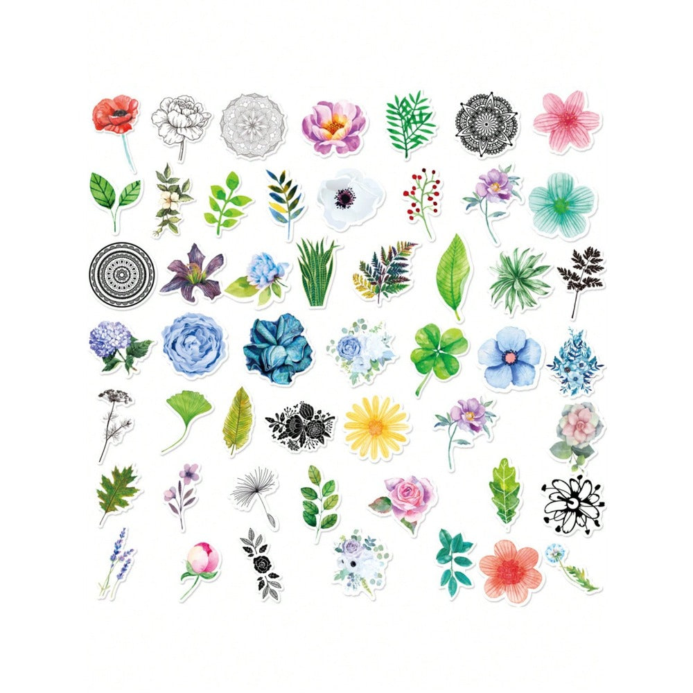 50-Piece Cartoon Fresh & Beautiful Floral Doodle Stickers Exquisite, Fashionable & Creative DIY Decorative Stickers for Notebooks Suitable for Cups, Helmets, Skateboards, Stationery Boxes & More