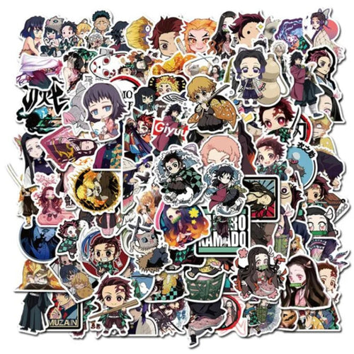 50PCS Demon Slayer Cartoon Doodle Stickers - Stylish Creative DIY Decor for Notebooks, Cups, Helmets, Skateboards, Guitars, and Stationery Boxes