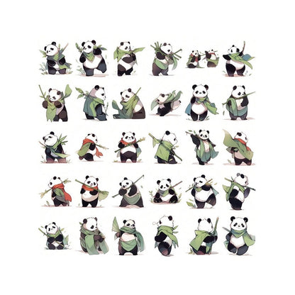 54PCS Cartoon New Cute Panda Warrior Doodle Stickers Exquisite Fashion Creative DIY Journal Decorative Decals Suitable for Notebooks, Phones, Guitars, and Stationery Boxes