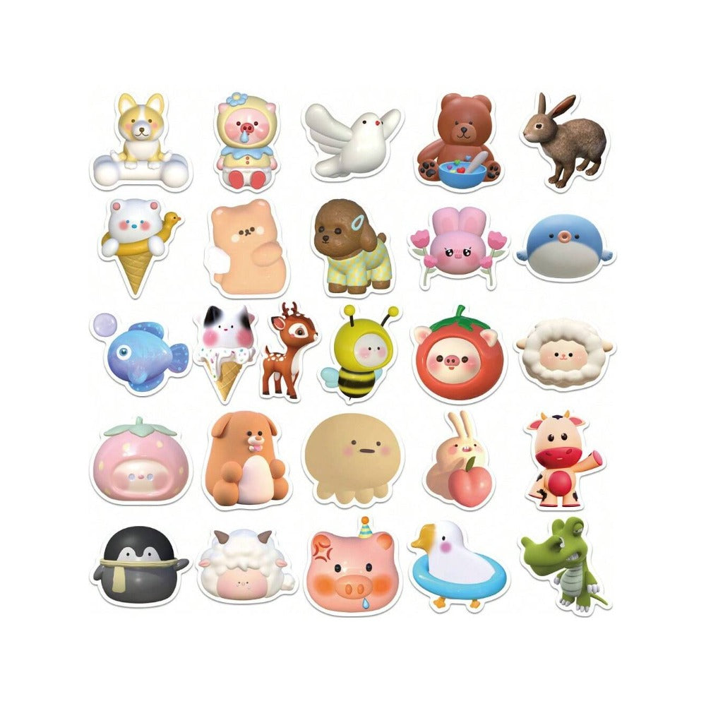 52PCS Adorable Cartoon 3D Animal Doodle Stickers Exquisite, Fashionable, Creative DIY Journal Decorations Perfect for Cups, Helmets, Skateboards, and Stationery Boxes