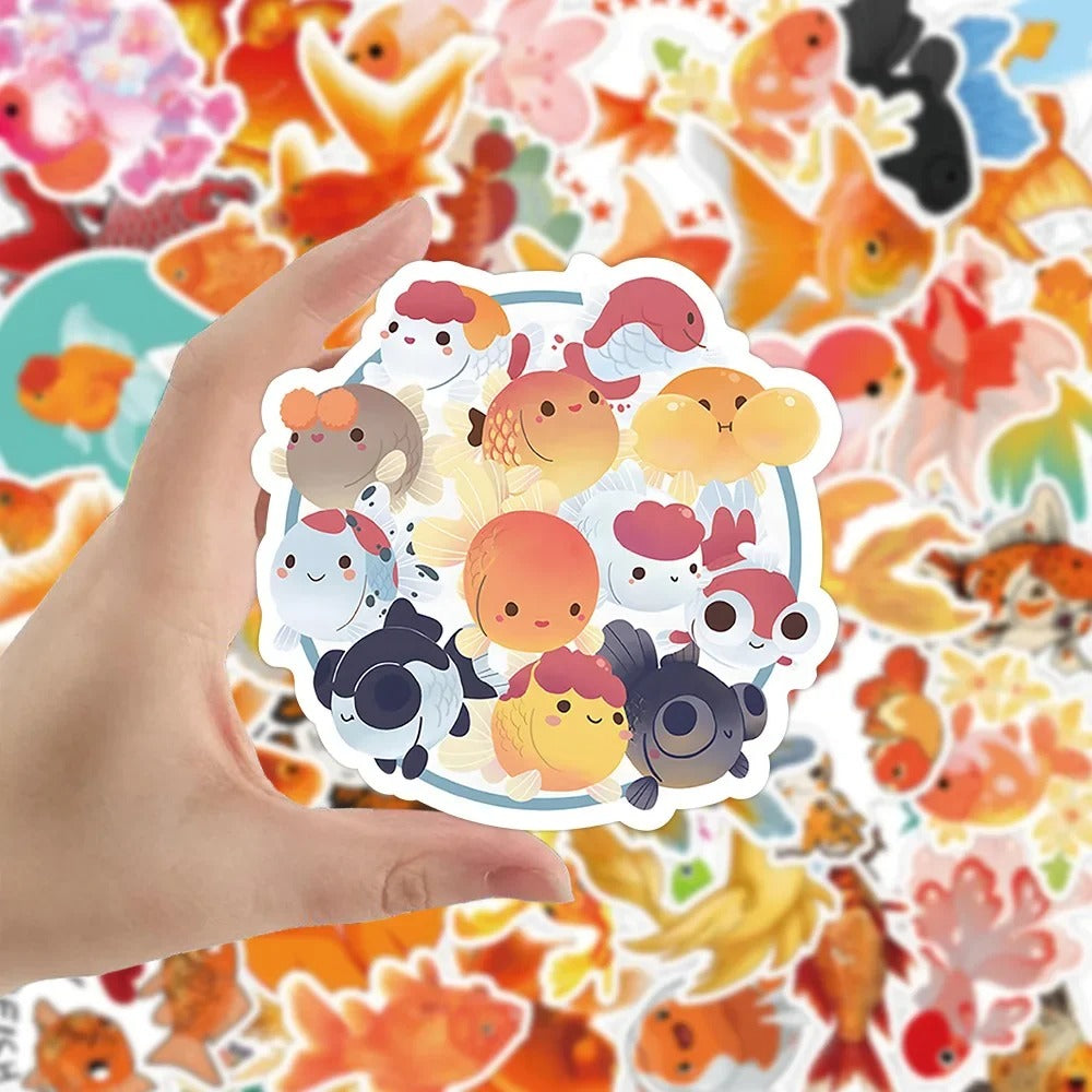 50PCS Cute Cartoon Goldfish Doodle Stickers Exquisite, Fashionable, Creative DIY Decorative Decals Perfect for Skateboards, Guitars, Laptops, Water Bottles, and Stationery Cases