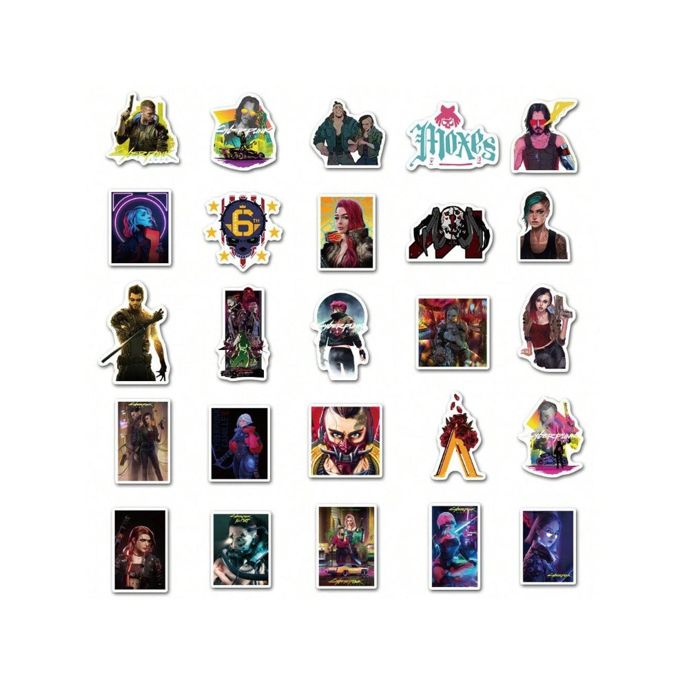 50PCS Cyberpunk 2077 Graffiti Stickers - Stylish & Creative DIY Decorations for Notebooks, Laptops, Skateboards, Helmets, Stationery Boxes, and Desktops