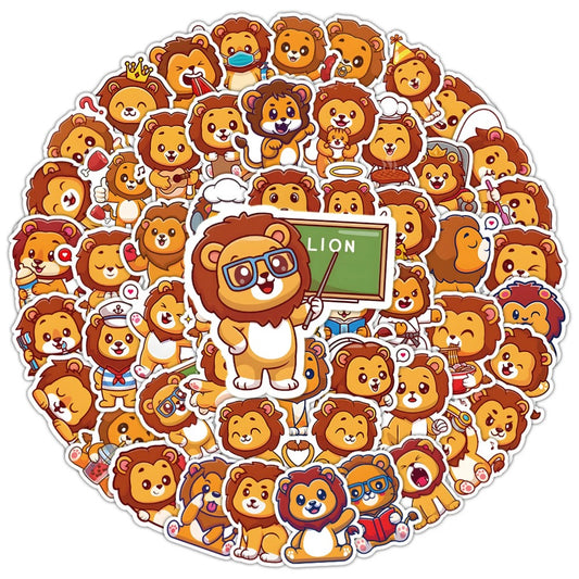 50PCS Lion Animal Doodle Stickers, Cute Cartoon Vinyl Decals for Laptop, Water Bottle, Journal, Phone Case