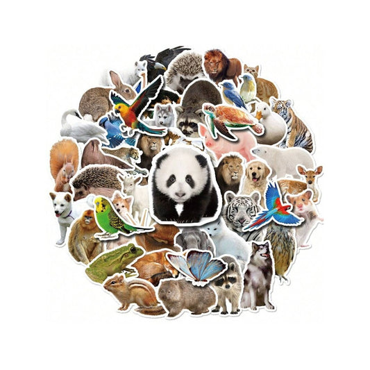 50PCS Cartoon Realistic Animal Cute Doodle Stickers Exquisite Fashion Creative DIY Journal Decorative Decals Suitable for Mugs, Helmets, Skateboards, and Stationery Boxes