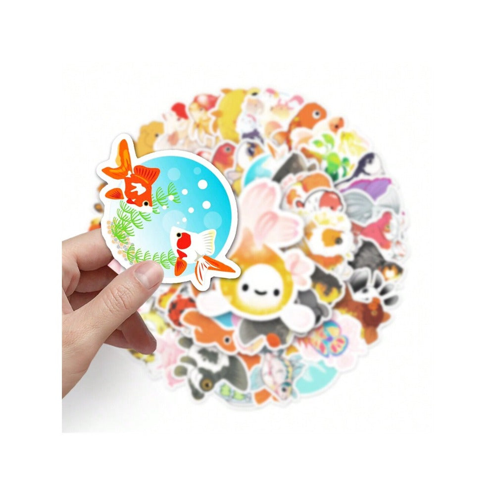 50PCS Cute Cartoon Goldfish Ornamental Fish Doodle Stickers Exquisite DIY Fashion Decals for Luggage, Laptops, Water Bottles, Skateboards, Helmets, and Stationery Cases