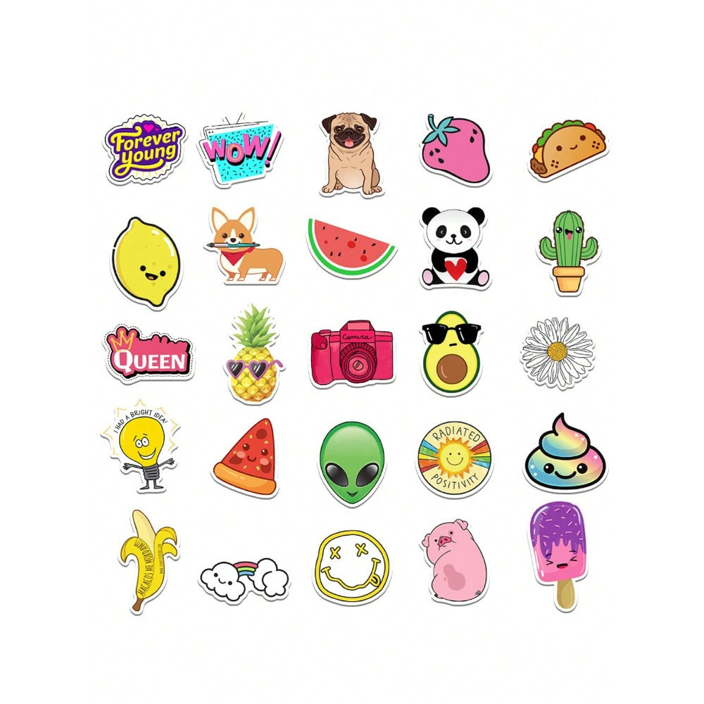 50PCS Fresh Cartoon Doodle Stickers - Exquisite, Fashionable, Creative DIY Decorations for Handwritten Notebooks Perfect for Cups, Helmets, Skateboards, Stationery Boxes, and Desktops