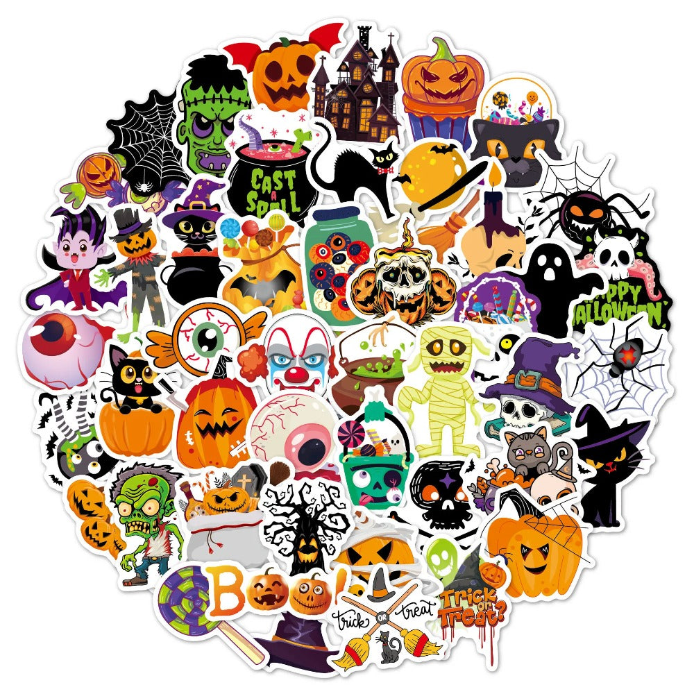 100PCS Halloween Pumpkin Stickers, Bulk Cute Cartoon Doodle Decals for Massive Party Decor and Treat Bags