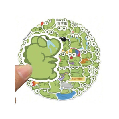50PCS Cartoon Green Crocodile Animal Doodle Stickers Exquisite Creative Girly DIY Journal Stickers Suitable for Skateboards, Bags, Water Bottles, Helmets, and Stationery Cases