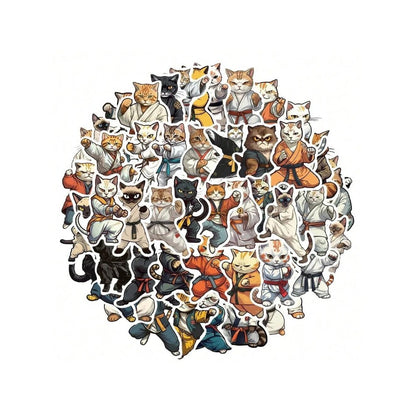 50PCS Cartoon Animal Kung Fu Meow Doodle Stickers Exquisite, Stylish, Creative DIY Journal Decorations Suitable for Notebooks, Phones, Guitars, Helmets, and Stationery Boxes