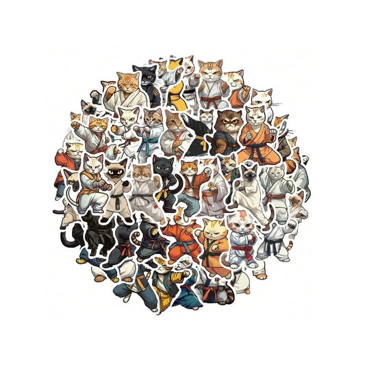 50PCS Cartoon Animal Kung Fu Meow Doodle Stickers Exquisite, Stylish, Creative DIY Journal Decorations Suitable for Notebooks, Phones, Guitars, Helmets, and Stationery Boxes