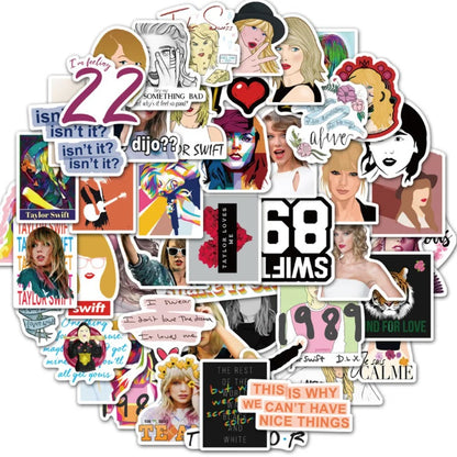 50PCS Taylor Swift Music Album Merchandise Stickers Featuring Popular European and American Singer Perfect for Decorating Luggage, Laptops, Skateboards, Water Bottles, Stationery Cases, and Desktops