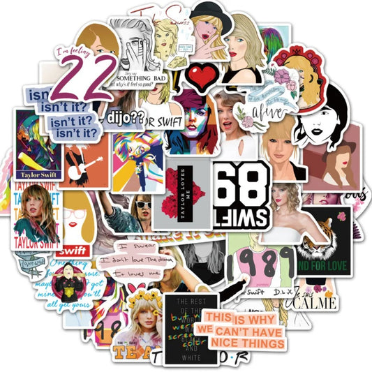 50PCS Taylor Swift Music Album Merchandise Stickers Featuring Popular European and American Singer Perfect for Decorating Luggage, Laptops, Skateboards, Water Bottles, Stationery Cases, and Desktops