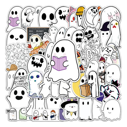 50PCS Cartoon Halloween Spooky Cute Ghost Doodle Stickers for Laptops, Guitars, Skateboards - Stylish Popular Toy Decals