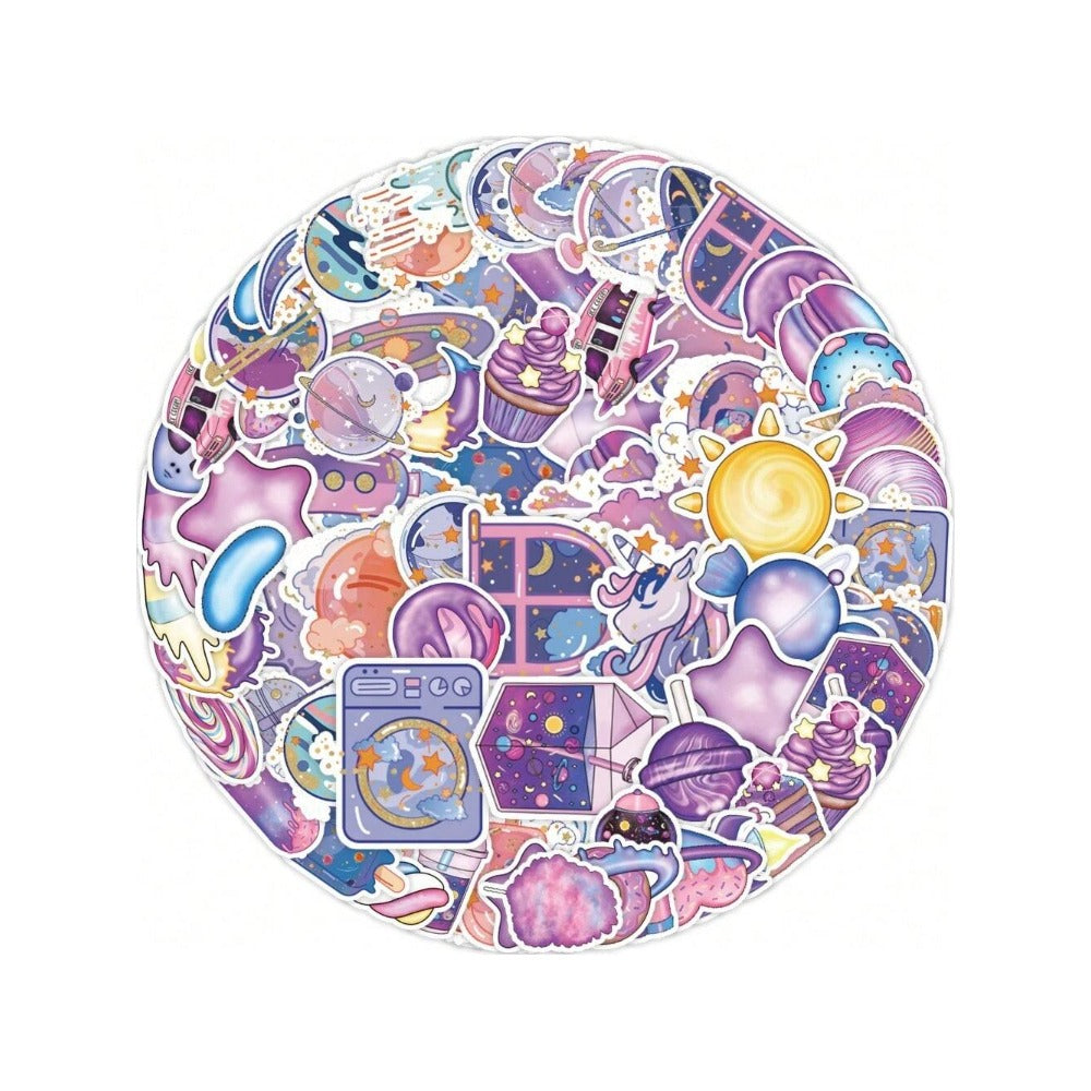 50PCS Dream Universe Cartoon Candy Doodle Stickers Exquisite, Fashionable, Creative Decals for Handmade Notebooks Perfect for Helmets, Luggage, Cars, Guitars, Skateboards, Water Bottles, and Stationery Cases