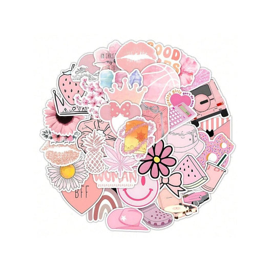 50PCS New Pink Instagram-Style Fresh Cartoon Doodle Stickers Exquisite Fashionable DIY Creative Journal Decorative Decals Suitable for Phone Cases, Suitcases, Laptops, and Stationery Boxes