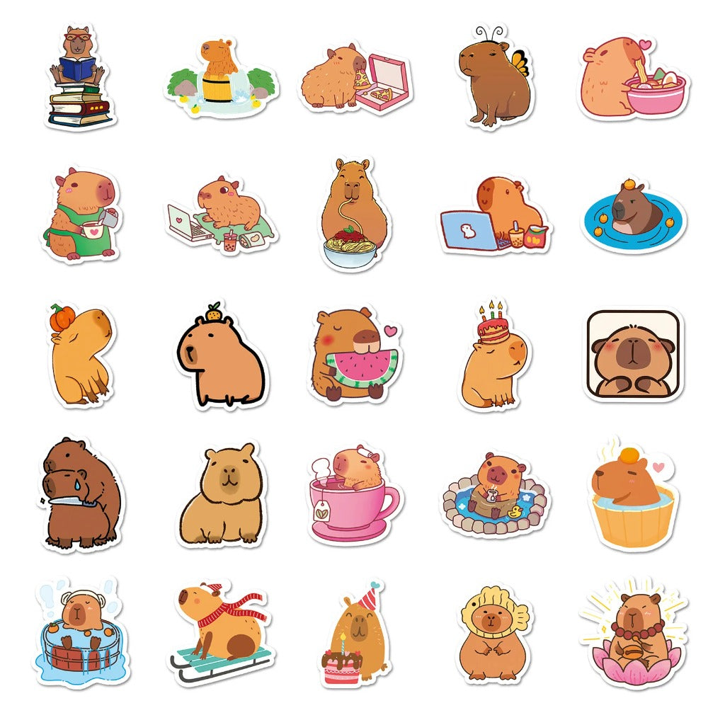 50PCS Capybara Doodle Stickers, Nature‘s Most Chill Animal Cartoon Decals for Relaxed Vibes and Animal Lovers