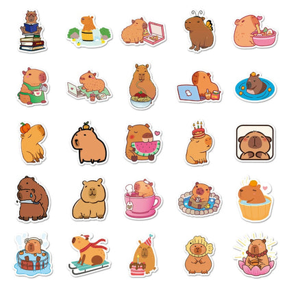 50PCS Capybara Doodle Stickers, Nature‘s Most Chill Animal Cartoon Decals for Relaxed Vibes and Animal Lovers