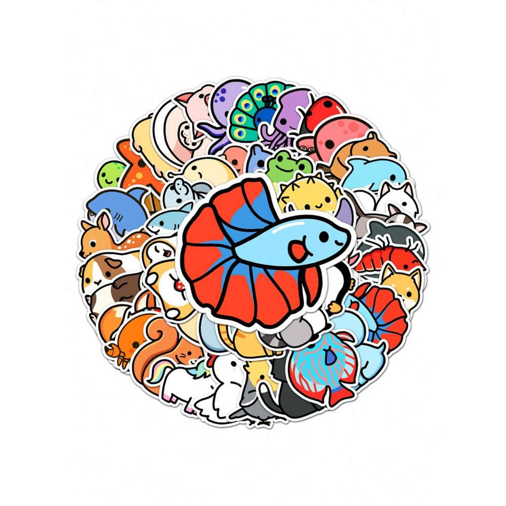 50PCS Cartoon Cute Animal Collection Exquisite Decorative Doodle Stickers Fashion Creative DIY Journal Stickers Suitable for Mugs, Helmets, Skateboards, and Stationery Boxes