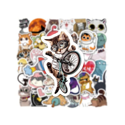 50PCS Cute Cartoon Cat Doodle Stickers Exquisite, Fashionable, Creative DIY Decorative Decals Perfect for Notebooks, Refrigerators, Skateboards, Water Bottles, Helmets, Guitars, and Stationery Boxes