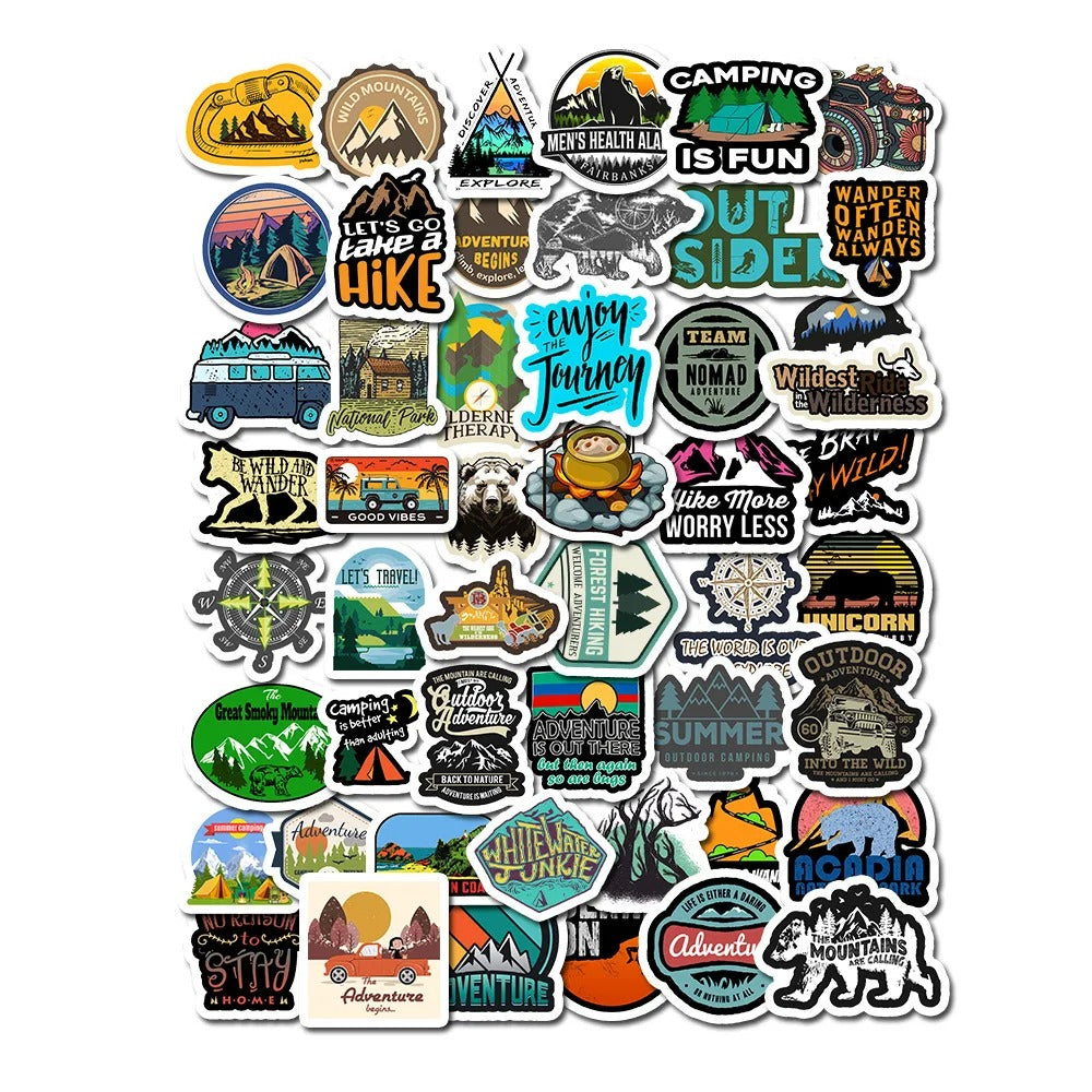 50PCS Outdoor Scenery Cartoon Doodle Stickers Perfect for Suitcases, Skateboards, Water Bottles, Helmets, Stationery Boxes Exquisite DIY Desktop Decorations & Journal Stickers