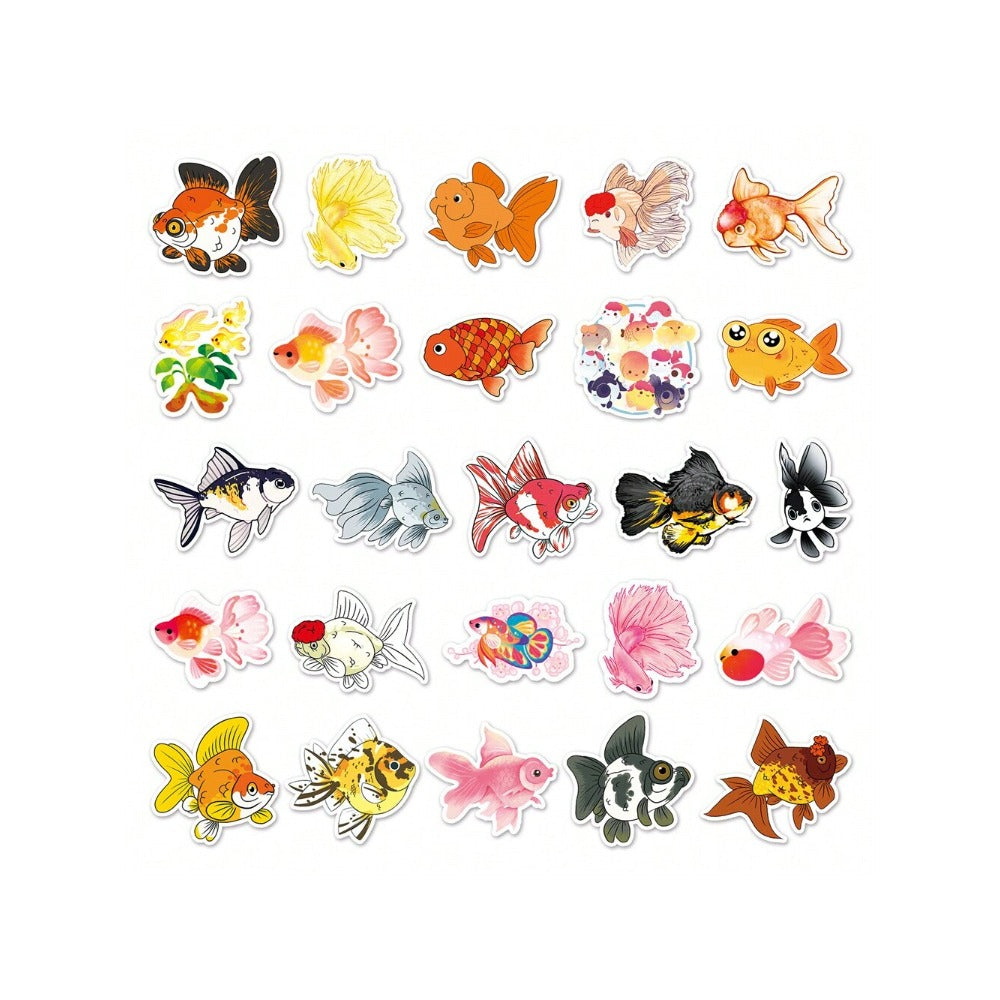 50PCS Cute Cartoon Goldfish Ornamental Fish Doodle Stickers Exquisite DIY Fashion Decals for Luggage, Laptops, Water Bottles, Skateboards, Helmets, and Stationery Cases
