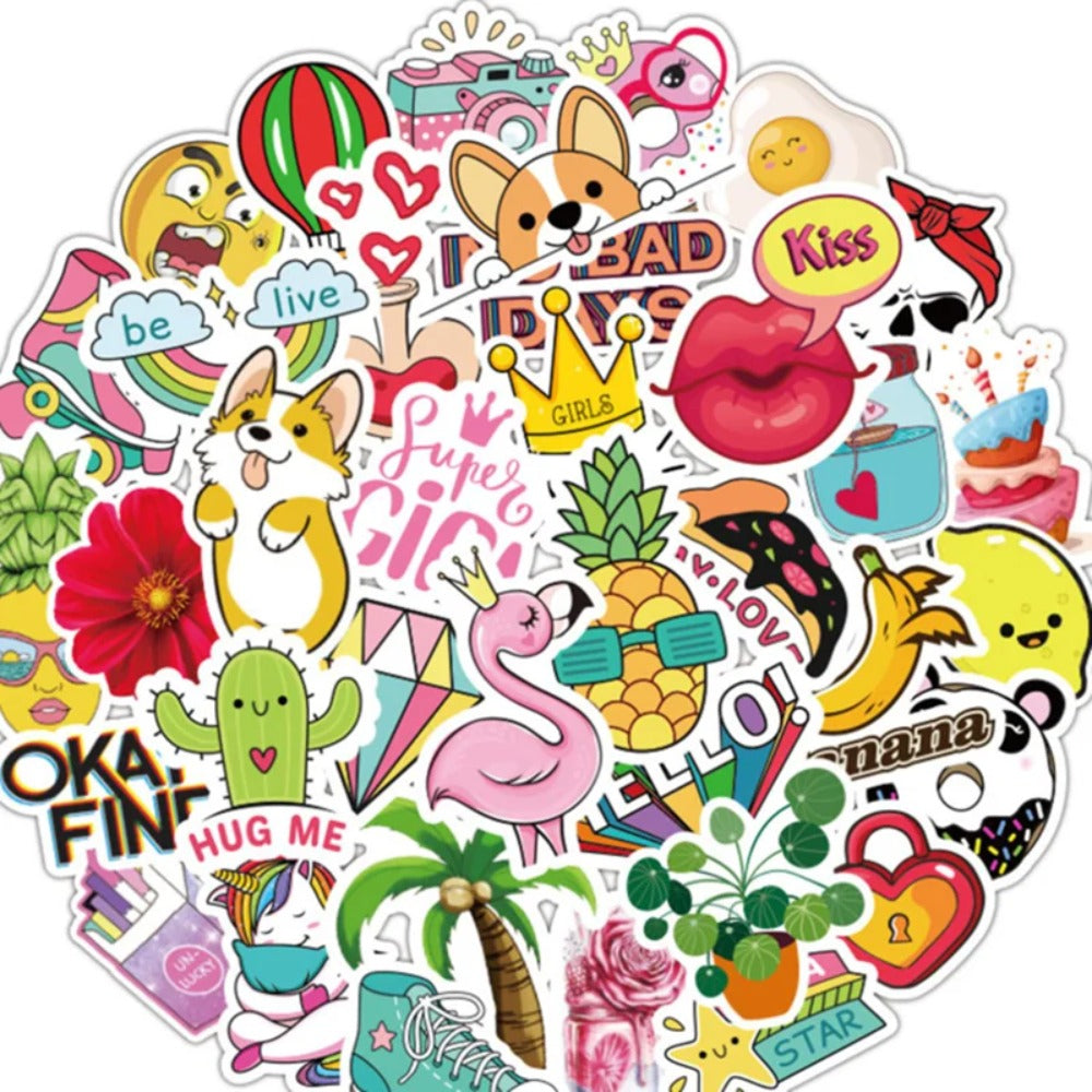 50PCS Adorable Cartoon Girly-Style Fresh & Cute Doodle Stickers Perfect for Suitcases, Refrigerators, Water Bottles, Skateboards, Guitars Exquisite Creative Desktop Decor Decals