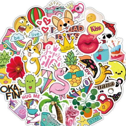 50PCS Adorable Cartoon Girly-Style Fresh & Cute Doodle Stickers Perfect for Suitcases, Refrigerators, Water Bottles, Skateboards, Guitars Exquisite Creative Desktop Decor Decals