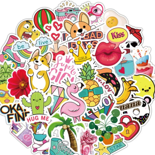 50PCS Adorable Cartoon Girly-Style Fresh & Cute Doodle Stickers Perfect for Suitcases, Refrigerators, Water Bottles, Skateboards, Guitars Exquisite Creative Desktop Decor Decals