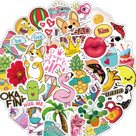 50PCS Adorable Cartoon Girly-Style Fresh & Cute Doodle Stickers Perfect for Suitcases, Refrigerators, Water Bottles, Skateboards, Guitars Exquisite Creative Desktop Decor Decals